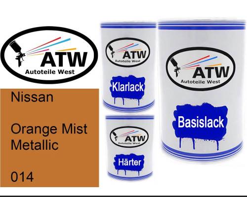 Nissan, Orange Mist Metallic, 014: 500ml Lackdose + 500ml Klarlack + 250ml Härter - Set, von ATW Autoteile West.